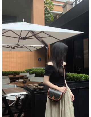 셀린느 미디움 트리오페 트라이엄프 캔버스 카프스킨 숄더백