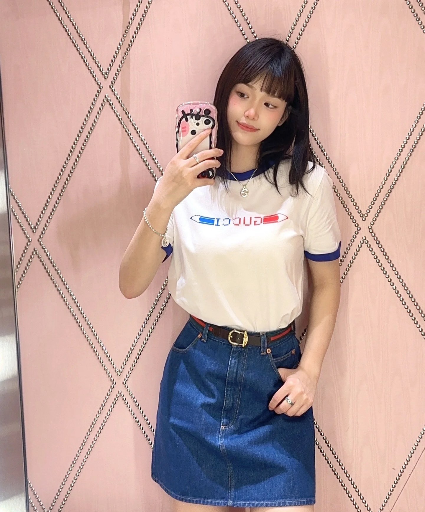 구찌 프린트 코튼 저지 티셔츠