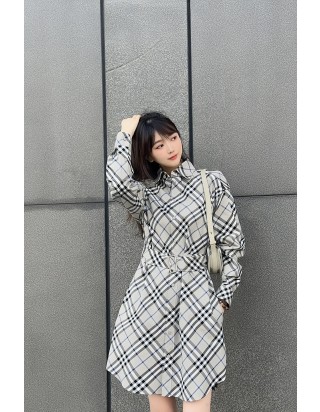 버버리 체크 코튼 셔츠 드레스