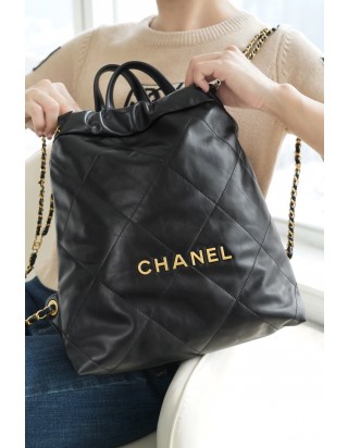 샤넬 22 백팩 스몰 블랙 금장