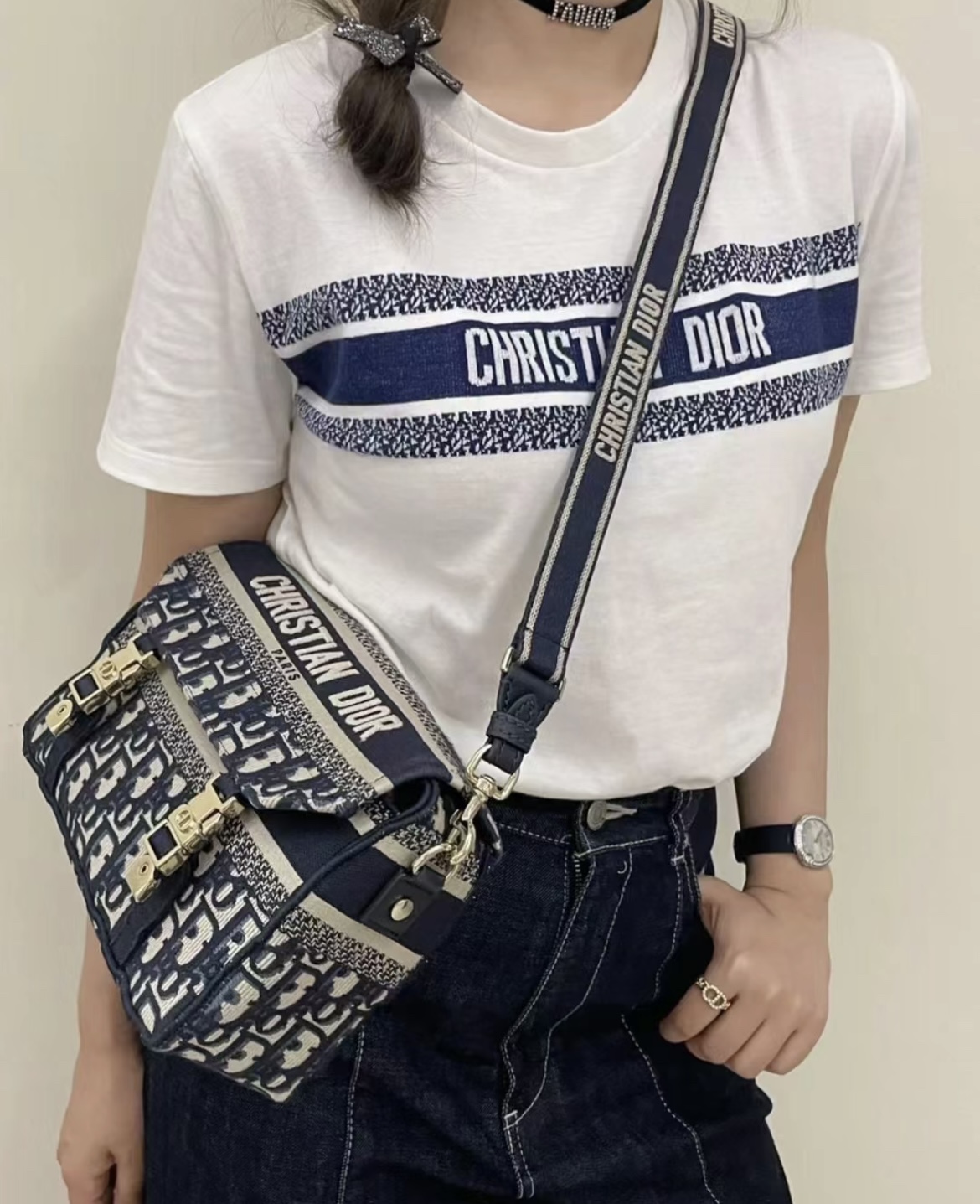 디올 오블리크 자수 스몰 숄더백