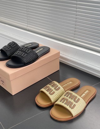 미우미우 라피아 이펙트 슬리퍼