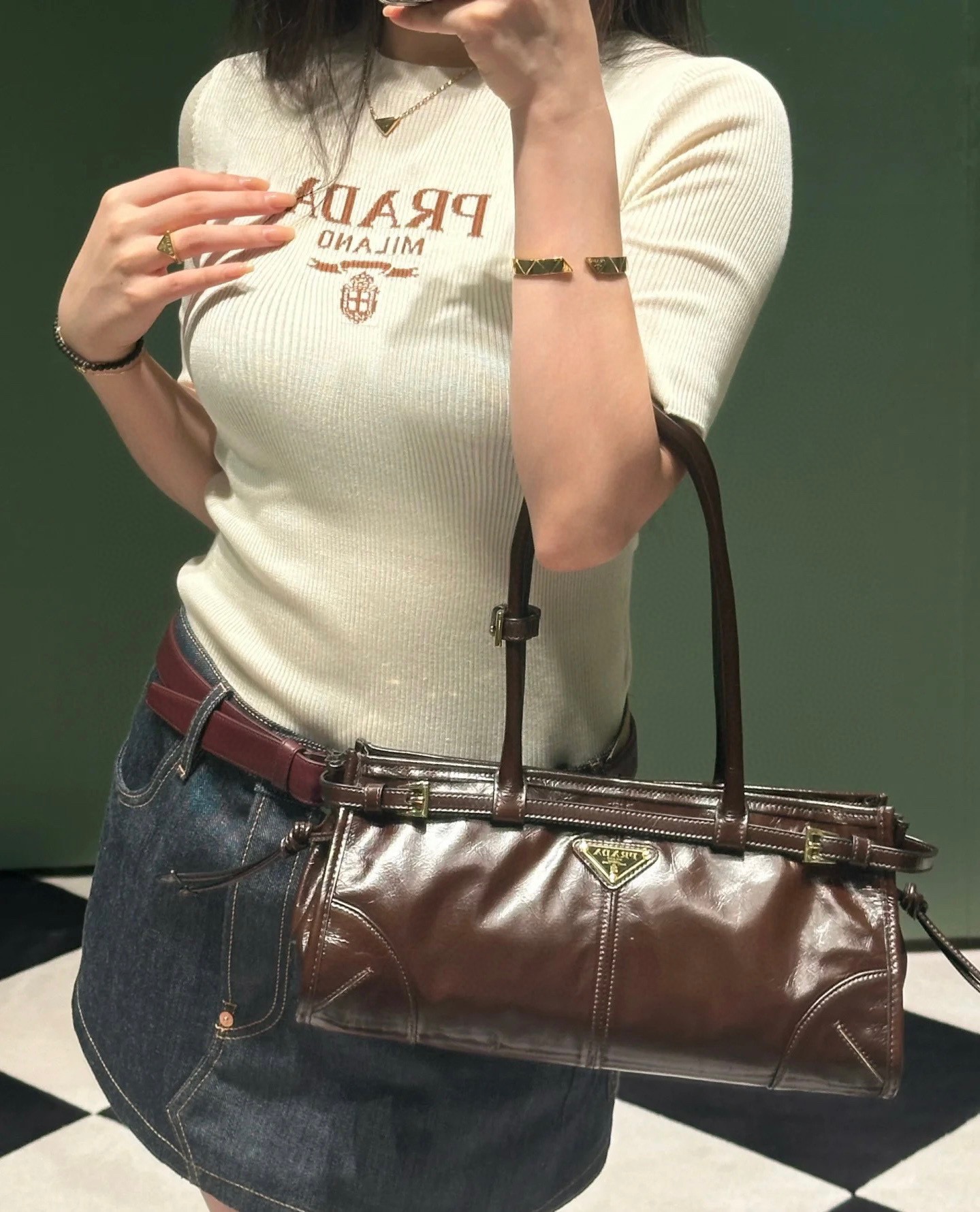 프라다 보니 가죽 핸드백 스몰