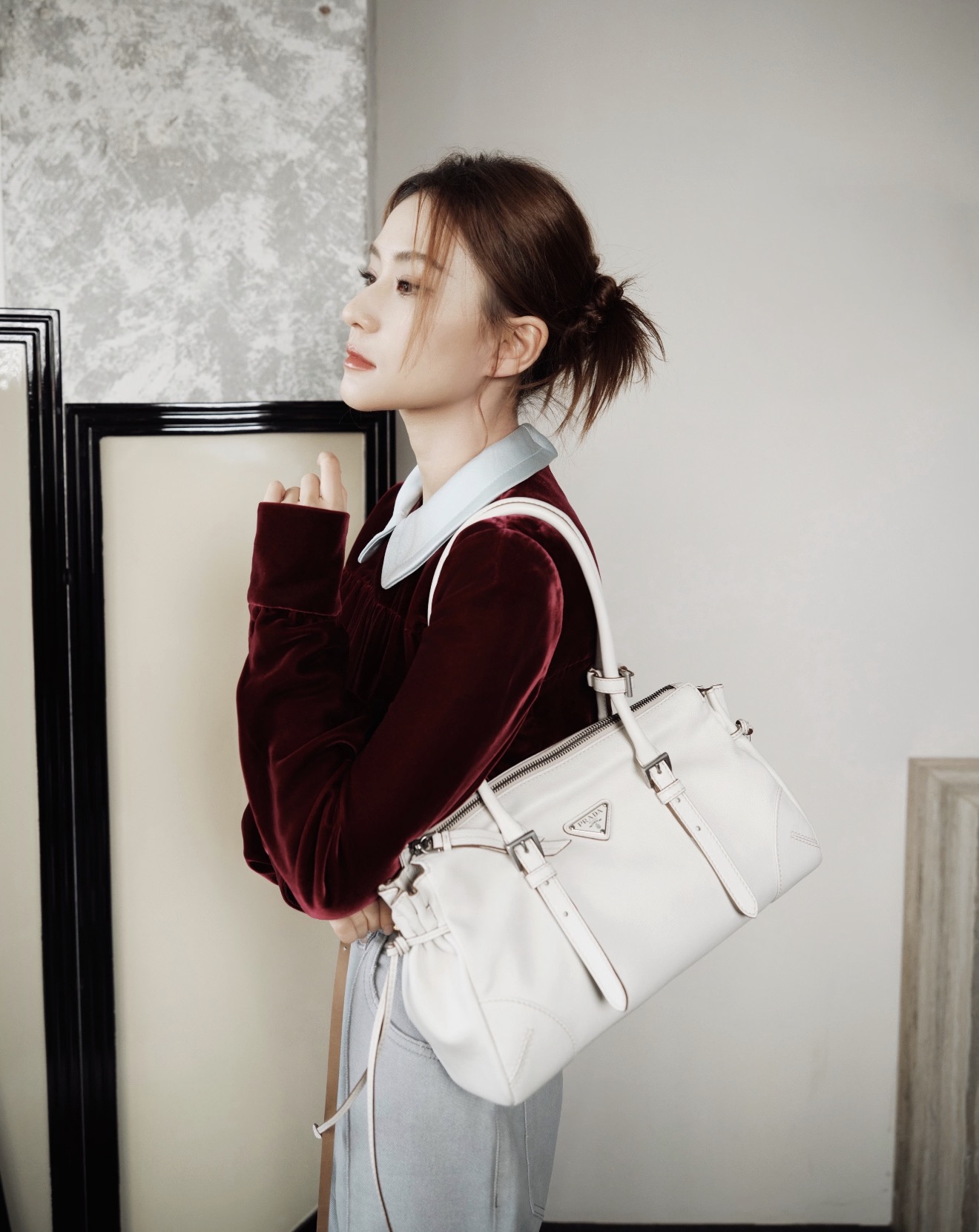 프라다 보니 미디움 글라쎄 가죽 토트백